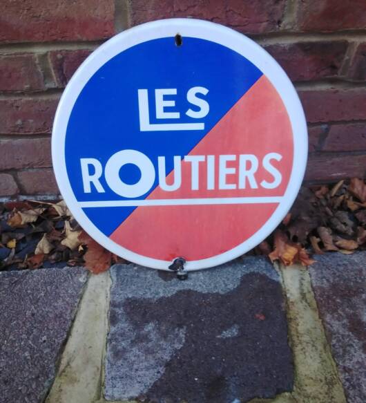 VINTAGE LES ROUTIERS ENAMEL SIGN