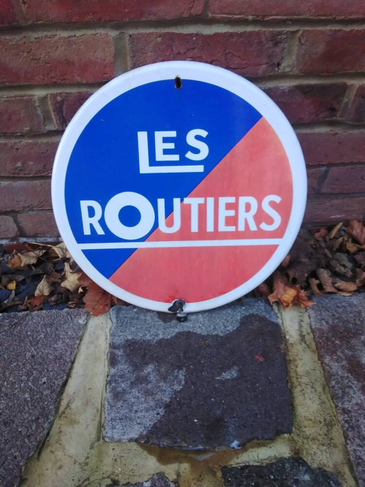 VINTAGE LES ROUTIERS ENAMEL SIGN