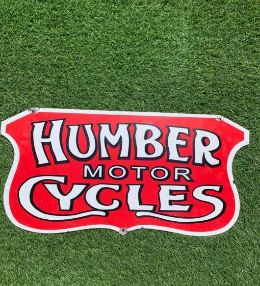 MOTORCYCLES shaped enamel sign